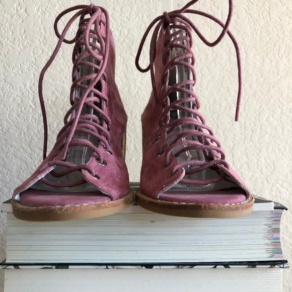 SALE J Campbell Cors Peep Toe Booties Suede Stack - Picture 4 of 8